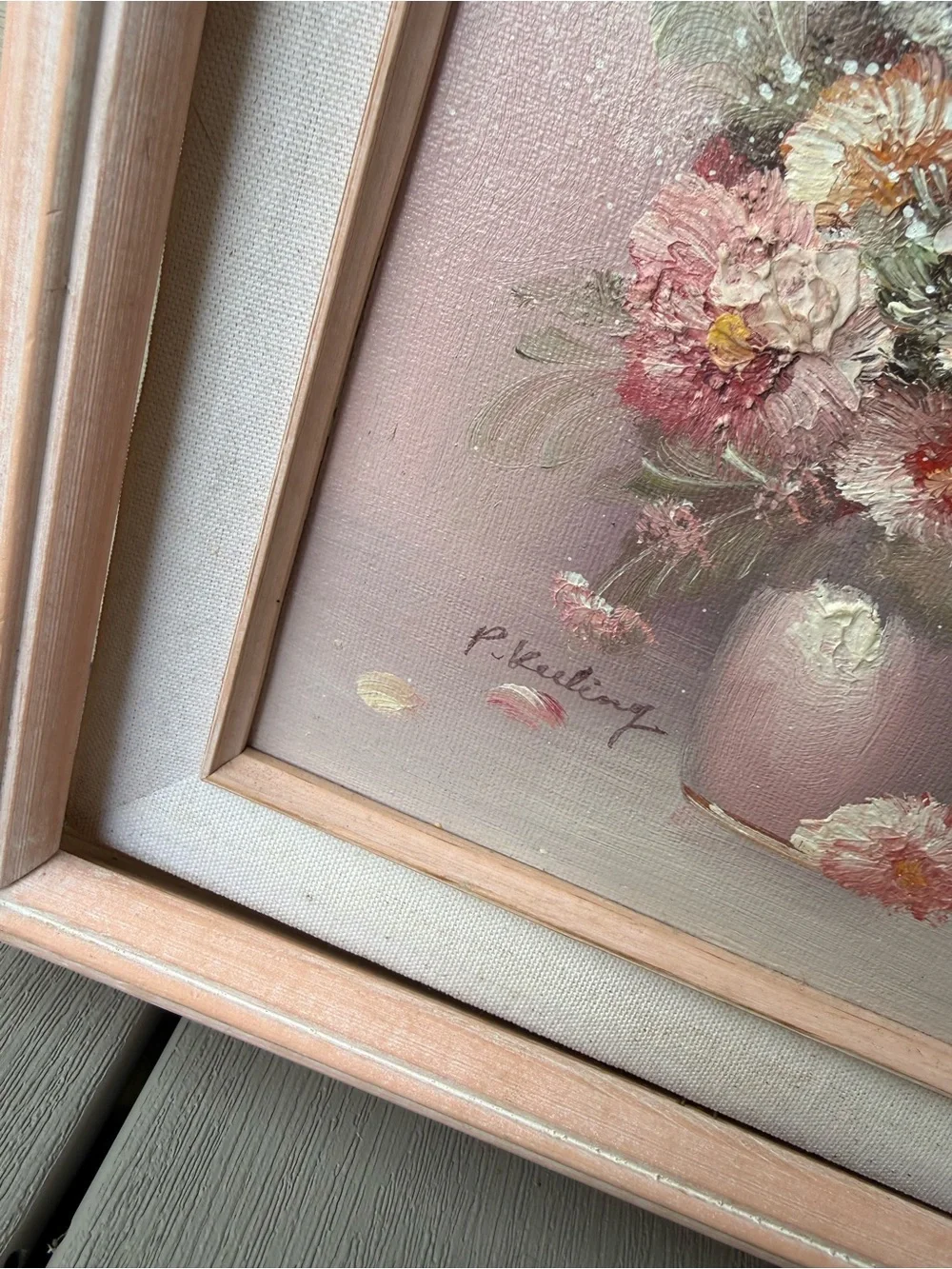 Vintage P. Keeling Signed Original Impasto Oil Floral Painting 8x10 Framed